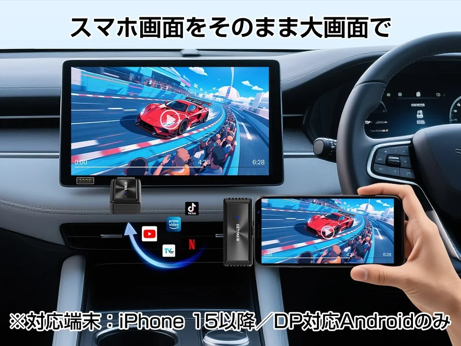 車載ディスプレイにスマホ画面をミラーリング