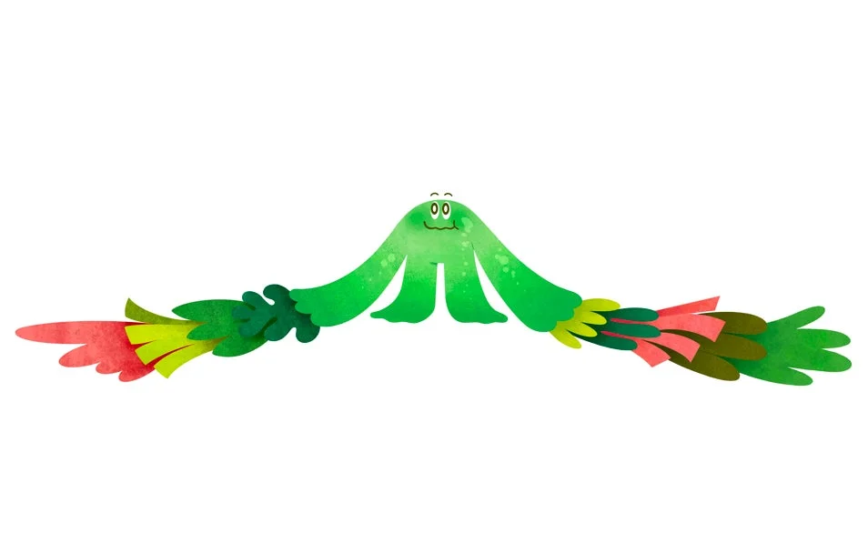 笑顔の緑のキャラクターイラスト