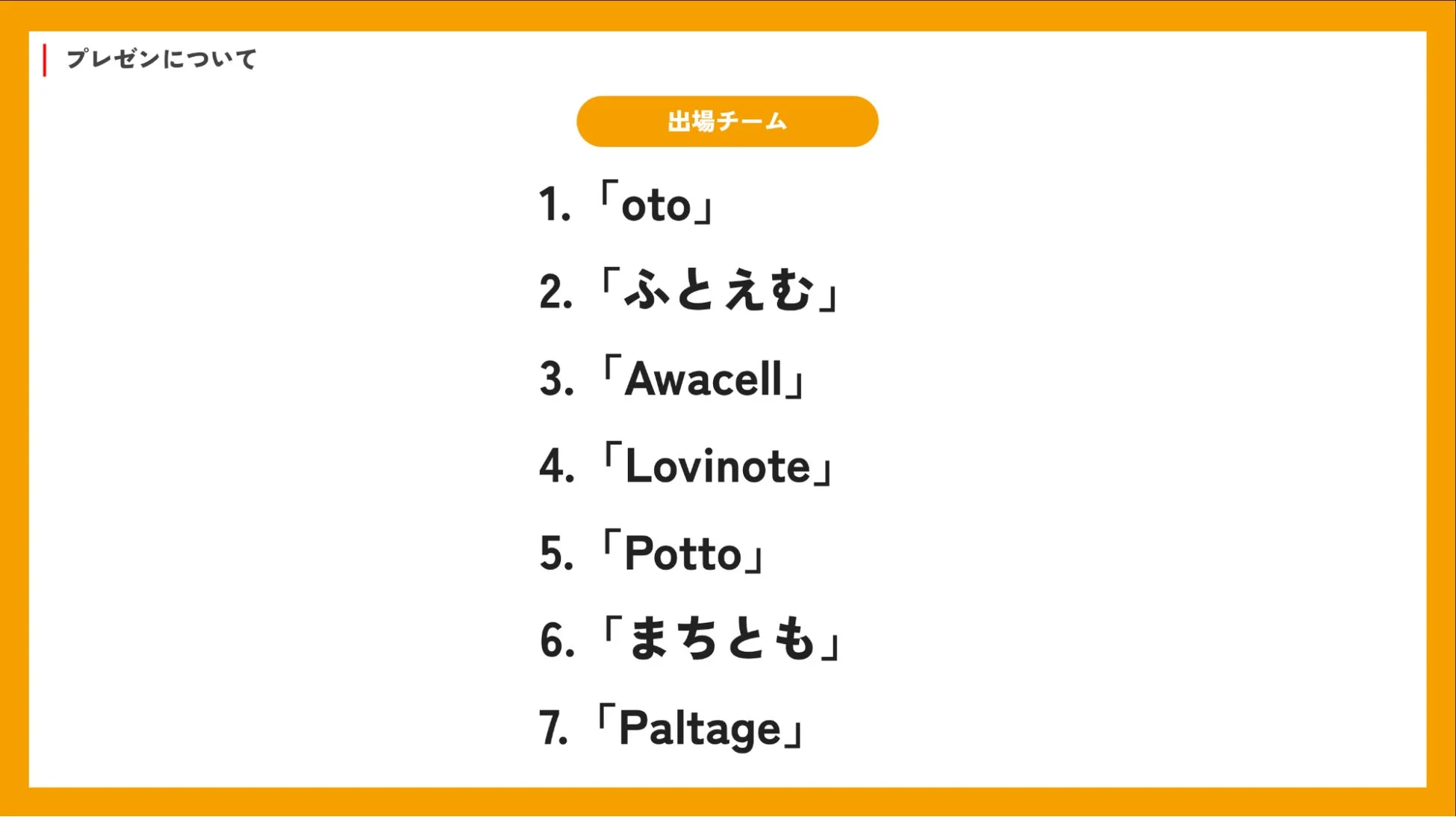 プレゼンテーションのチームリスト
