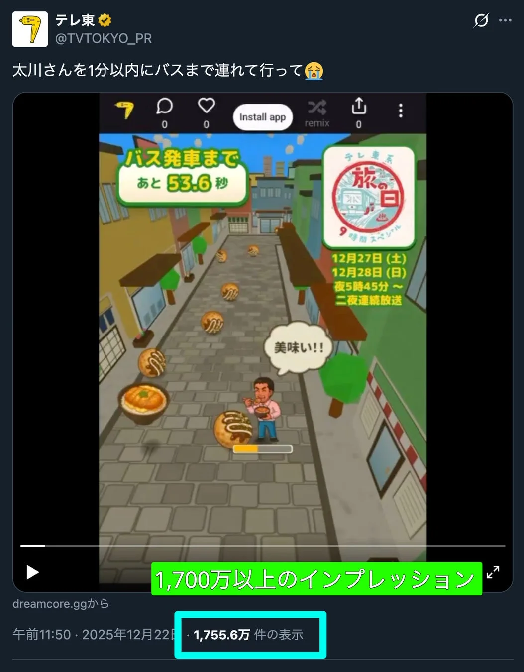 Xでの投稿とインプレッション