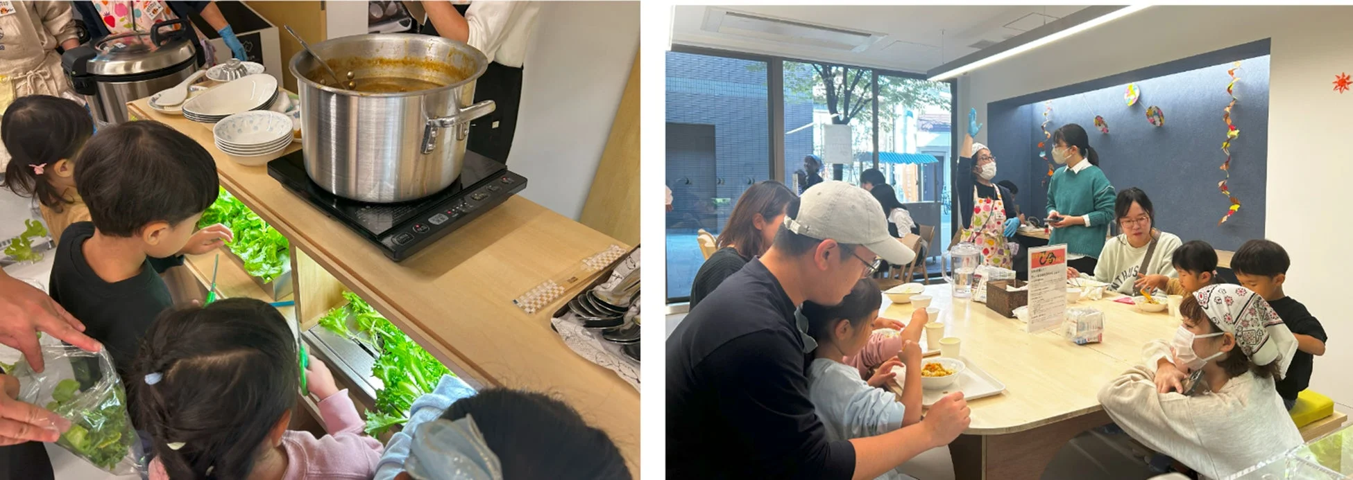 子どもたちがカレーを囲んで食事をする様子