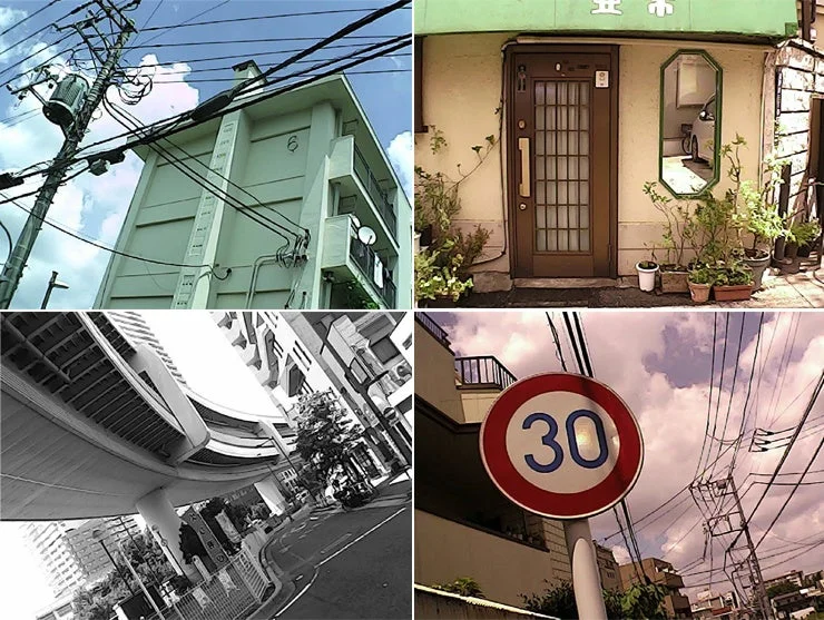日本の都市風景を4つの視点から捉えたコラージュ