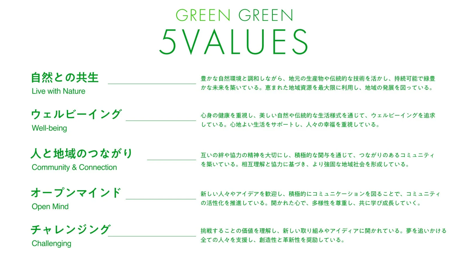 GREEN GREEN 5Values