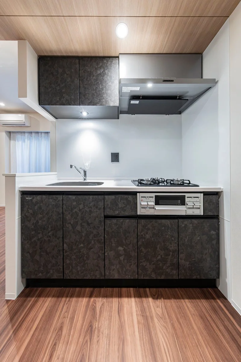 キッチン、システムキッチン、ダークグレー