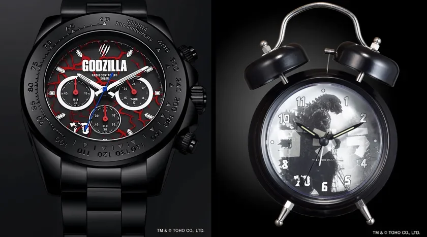 ゴジラ70周年を記念した、黒いクロノグラフ腕時計
