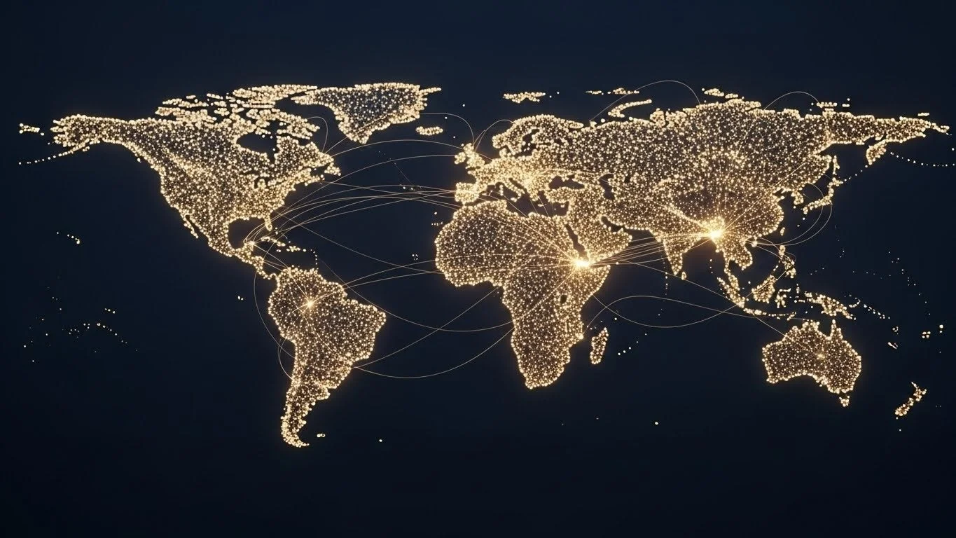 世界地図とグローバルネットワーク