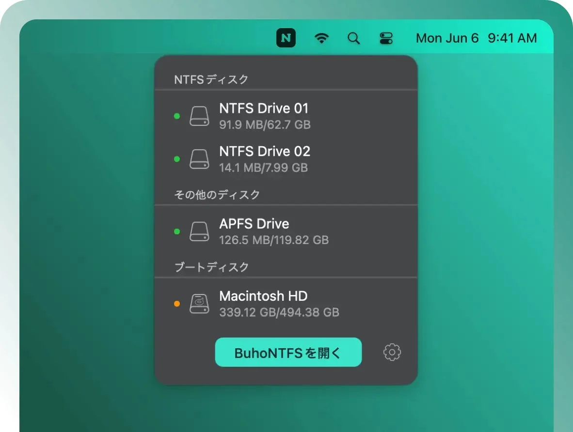 メニューバーからの管理画面