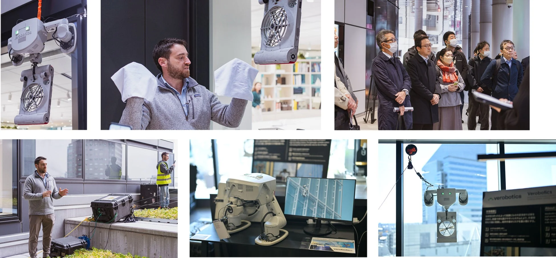 Verobotics社の窓拭きロボットのデモンストレーションの様子