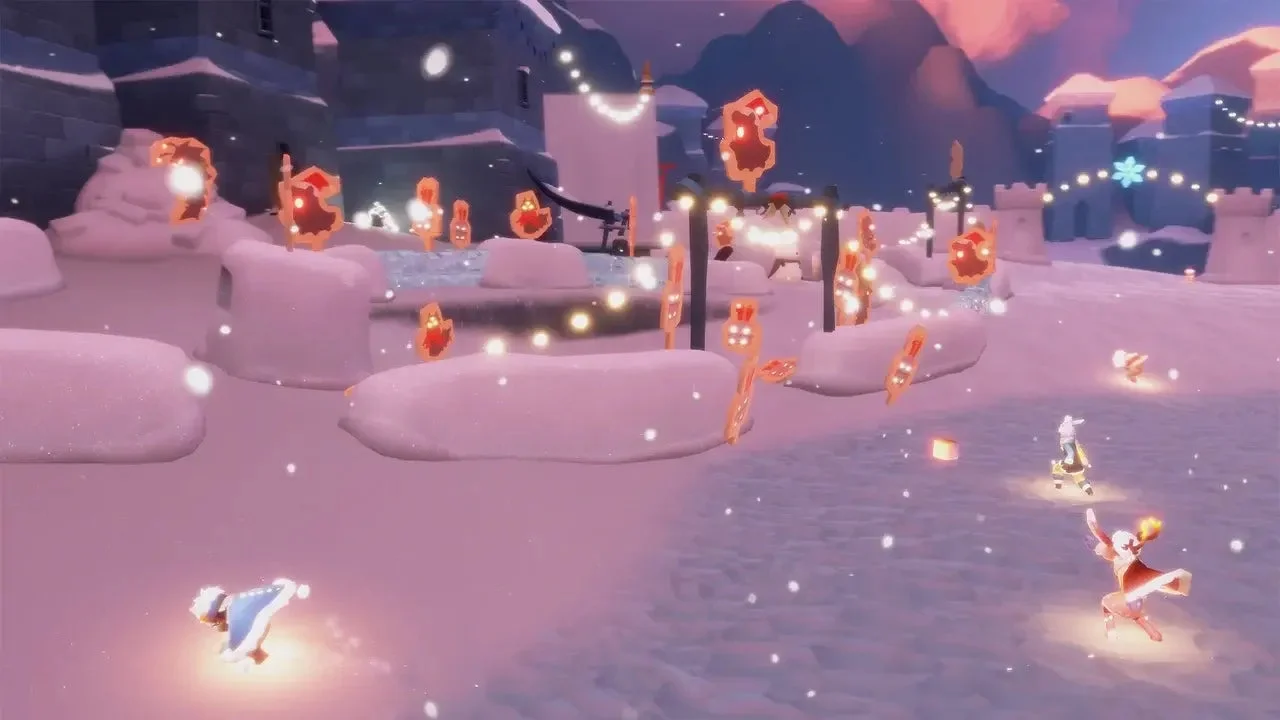 雪が舞い散る幻想的な冬の風景