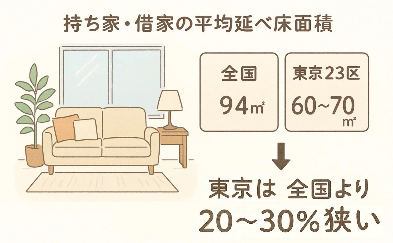 持ち家・借家の平均延べ床面積比較