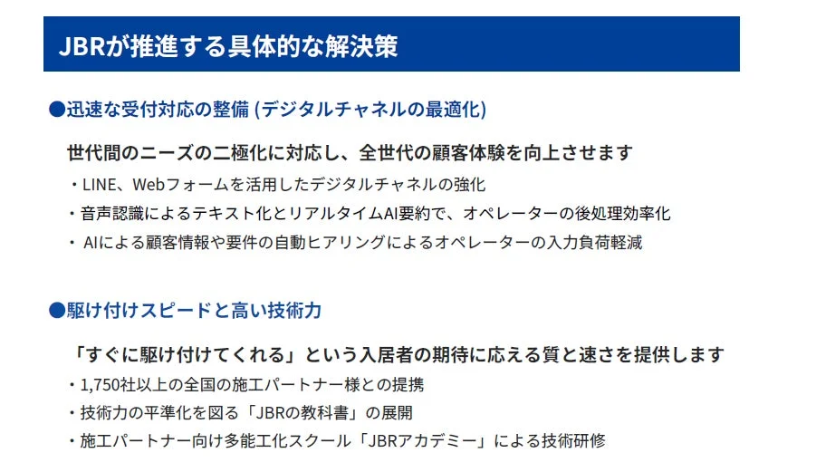 JBRが推進する具体的な解決策