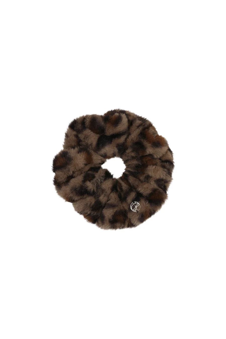 ふわふわとした質感のブラウン系のレオパード柄シュシュ