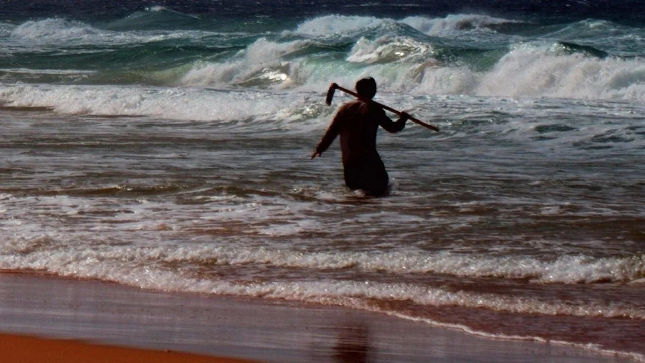 海に立つ人物の後ろ姿