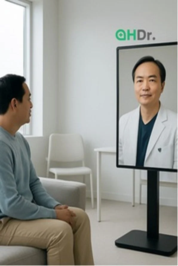 男性が医師とオンラインで会話する様子