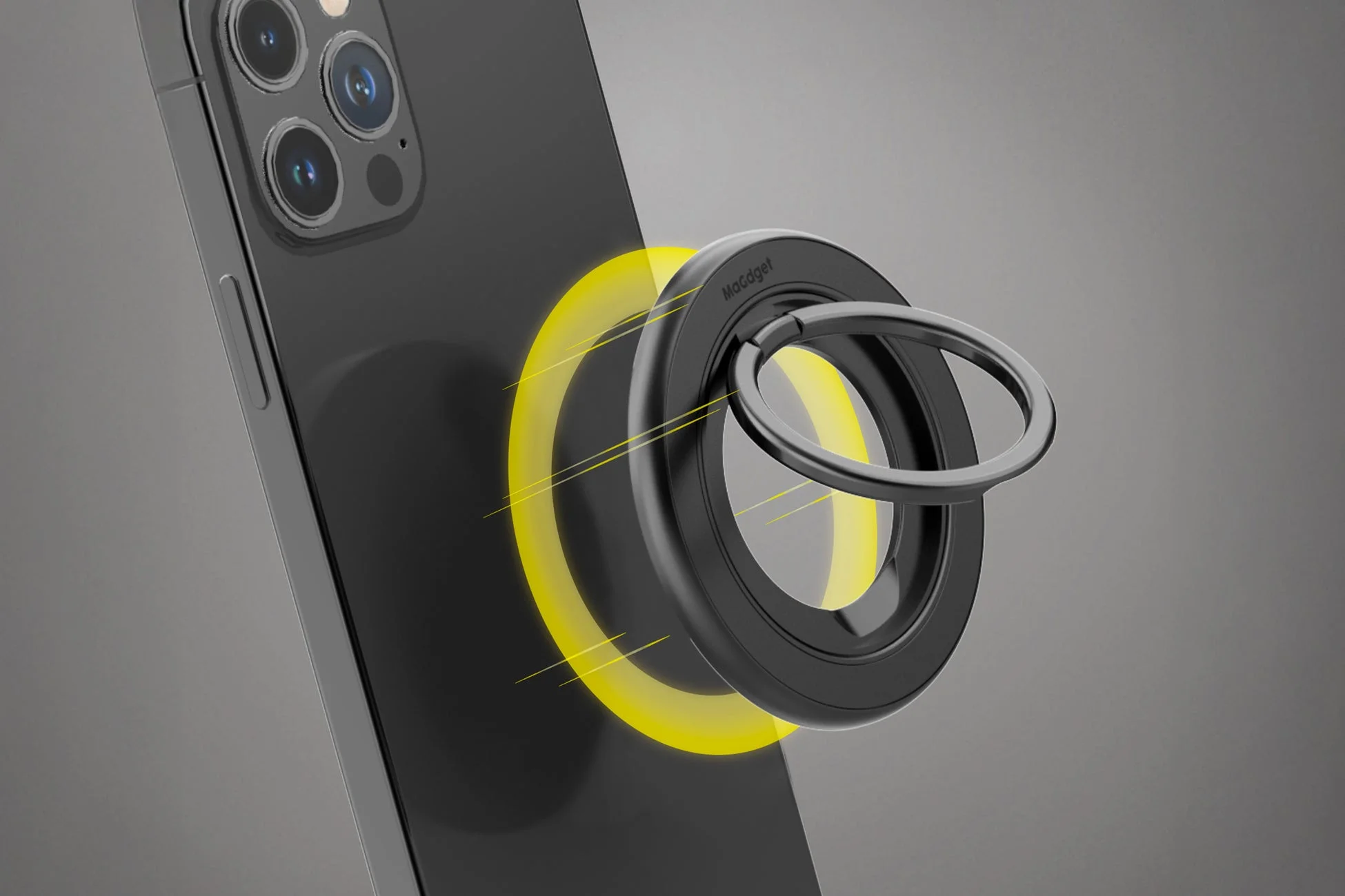 スマートフォンに磁石で装着されたスマホリング