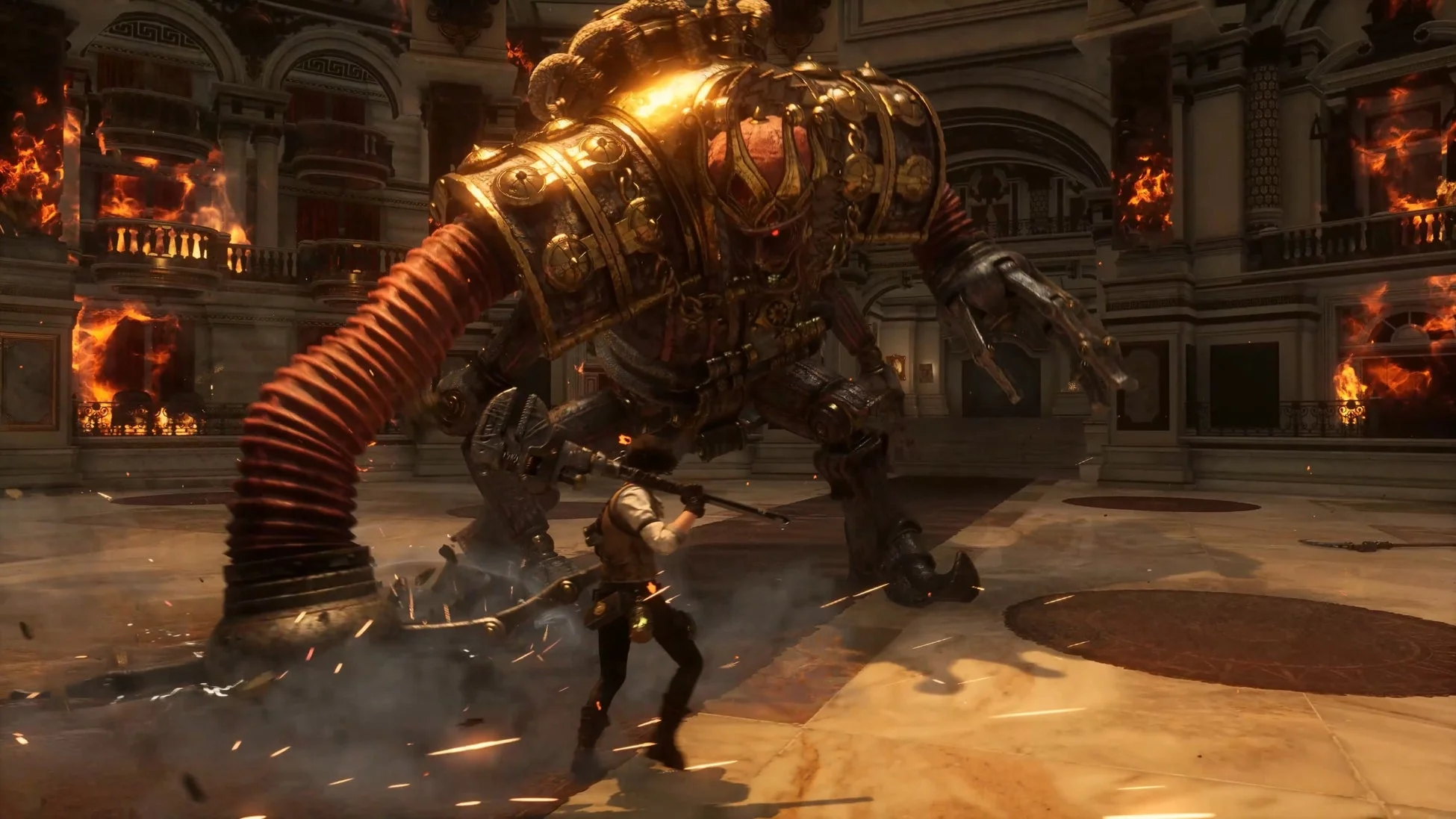 巨大なボスとの激しい戦闘