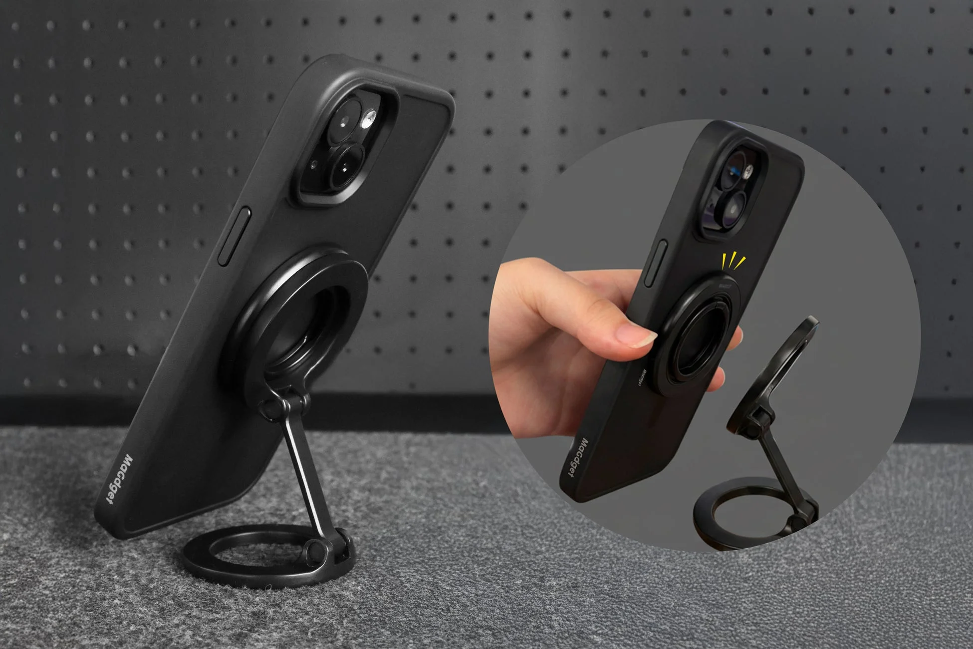 スマートフォンケースにスタンドとしても使えるホールドリング