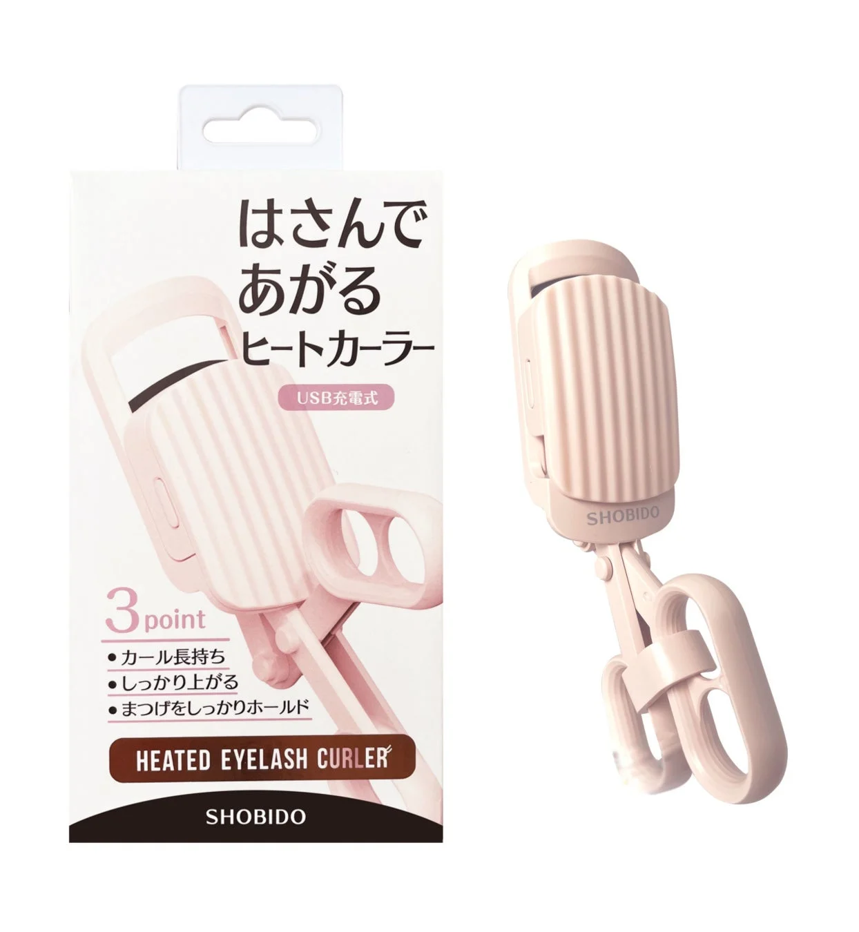ピンク色のSHOBIDO製ヒートカーラーのパッケージと本体