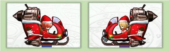 クリスマス仕様のジェット推進型ソリに乗ったキャラクター