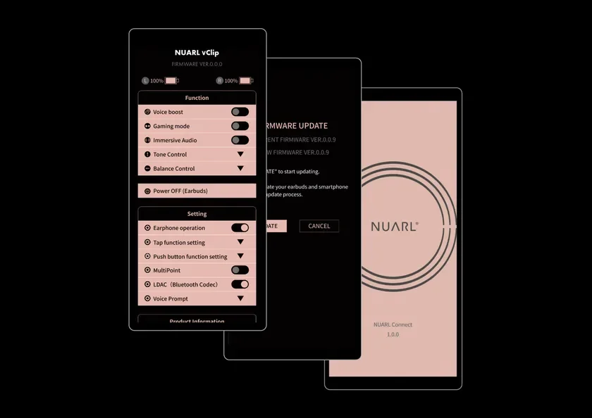 NUARL Connectアプリ操作画面