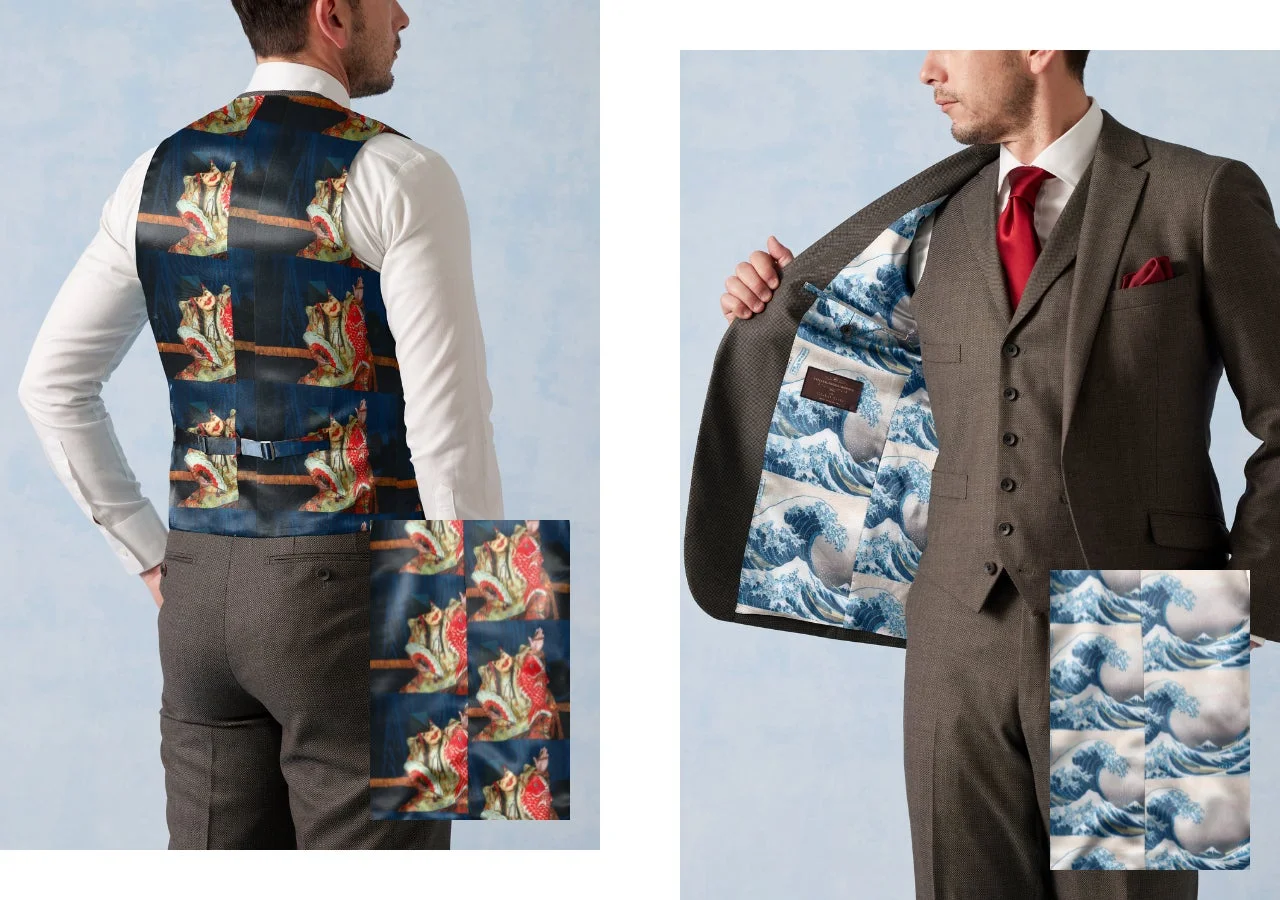 個性的な和柄裏地スーツの例