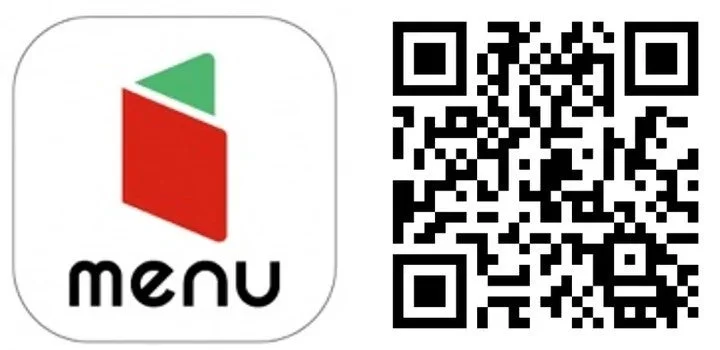 menuアプリのロゴとQRコード