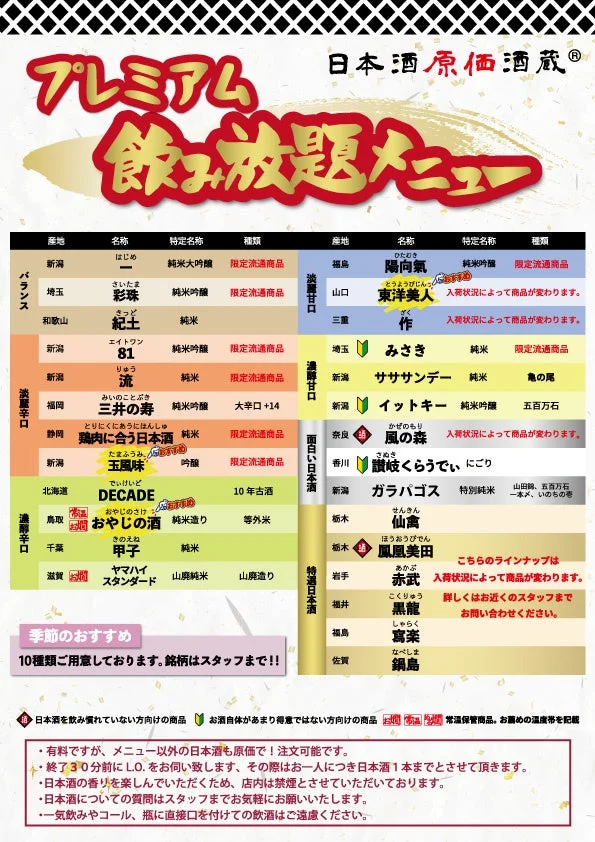 プレミアム飲み放題メニュー