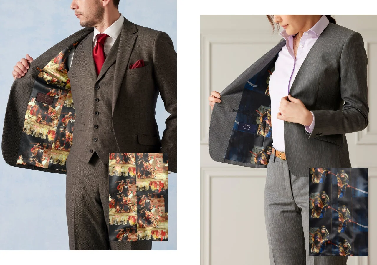 和柄スーツ裏地の着用イメージ