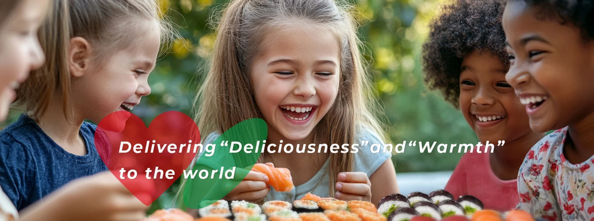 寿司を囲む子供たち