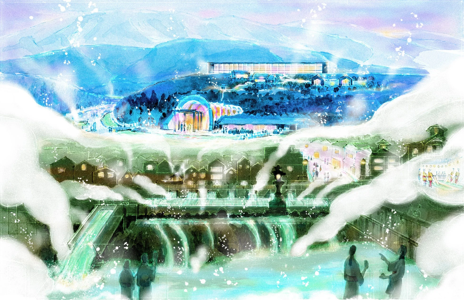 界 草津の温泉街イラスト