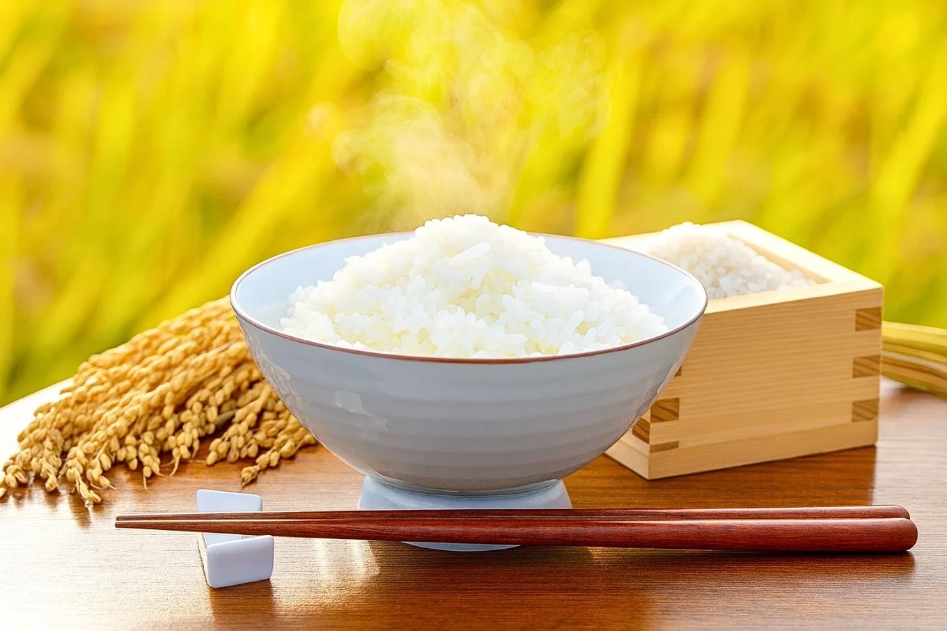 炊きたてのご飯と稲穂