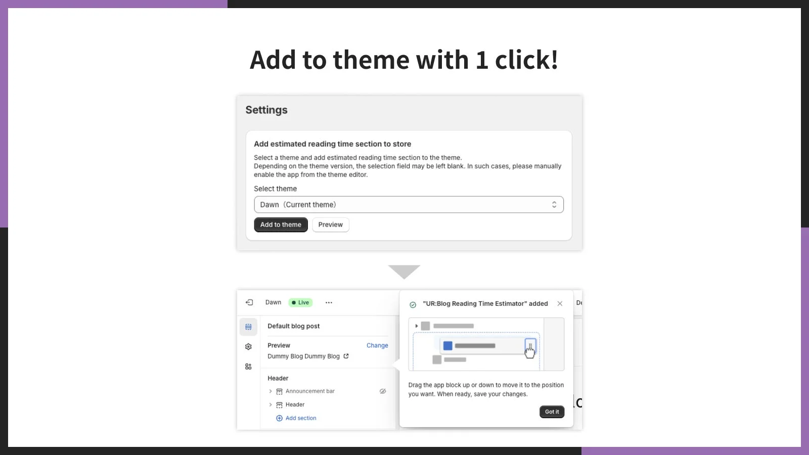 Add to theme with 1 click!