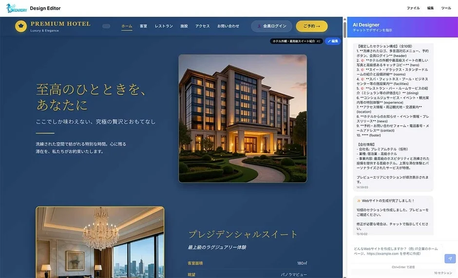 AI Designer チャットでデザインを指示