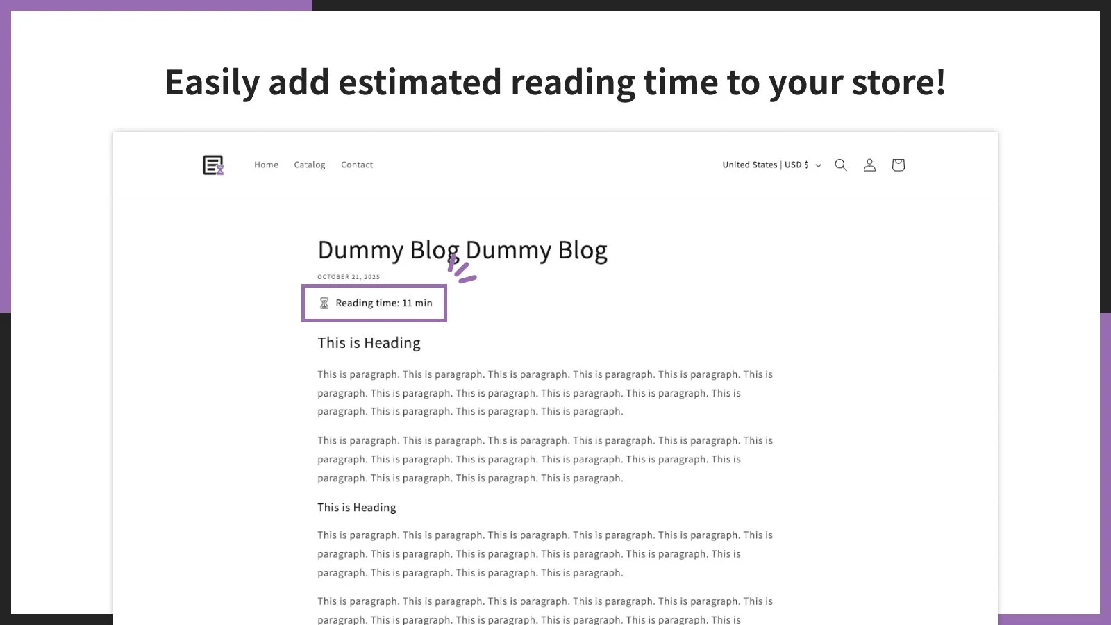 Easily add estimated reading time to your store!