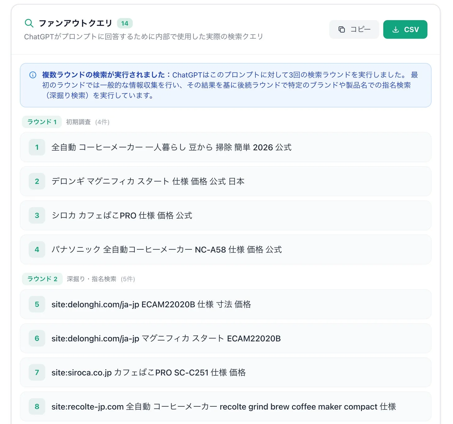 ChatGPTの検索クエリ ラウンド1